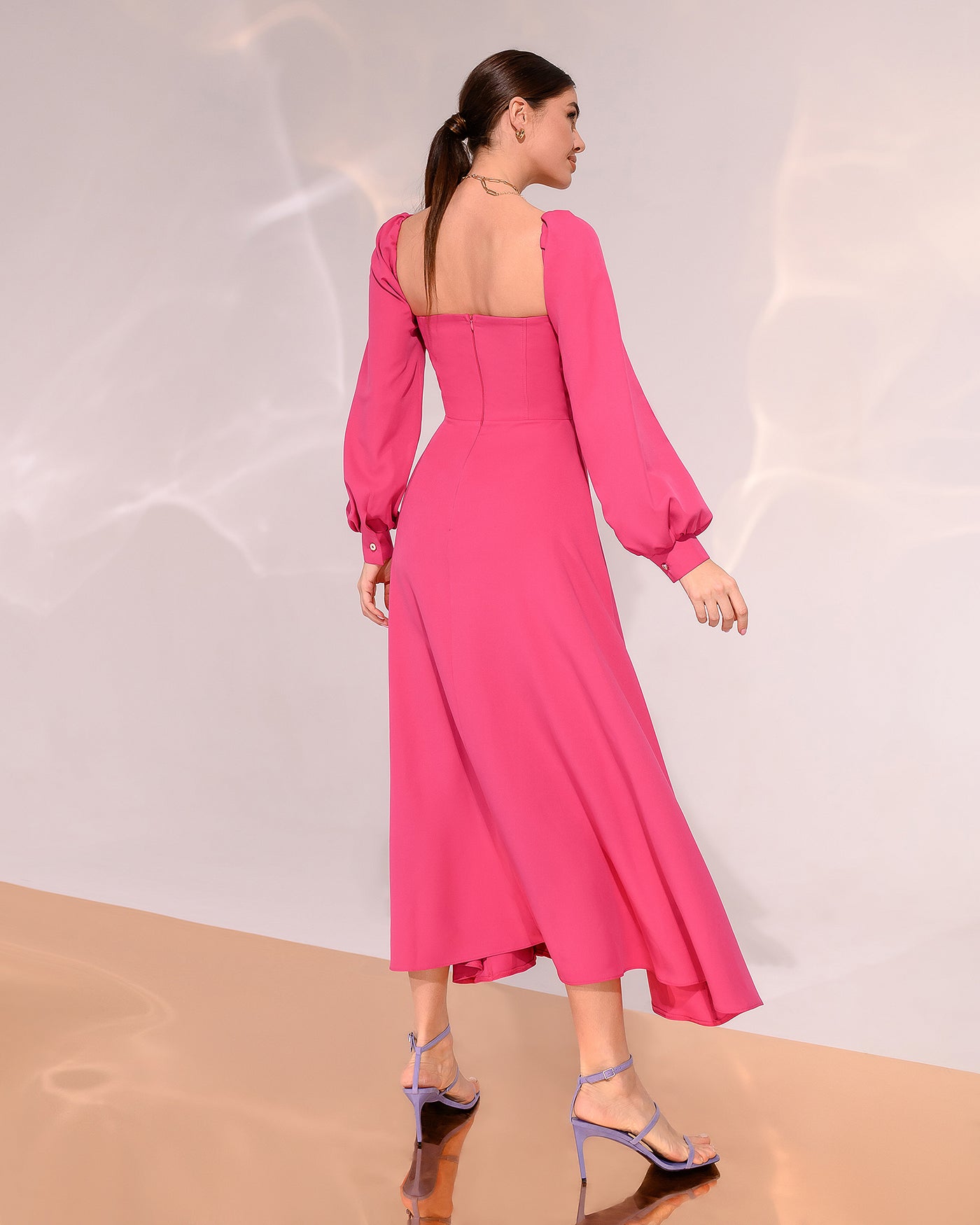 Crimson PUFF-SLEEVE MIDI DRESS (ARTICLE 401)