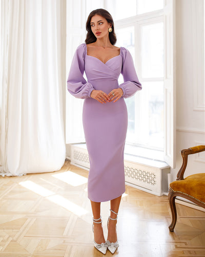 Lavender Puff-Sleeve Midi Dress (article 256)