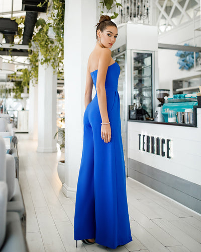 Electric blue STRAPLESS V-NECK JUMPSUIT (ARTICLE 323)