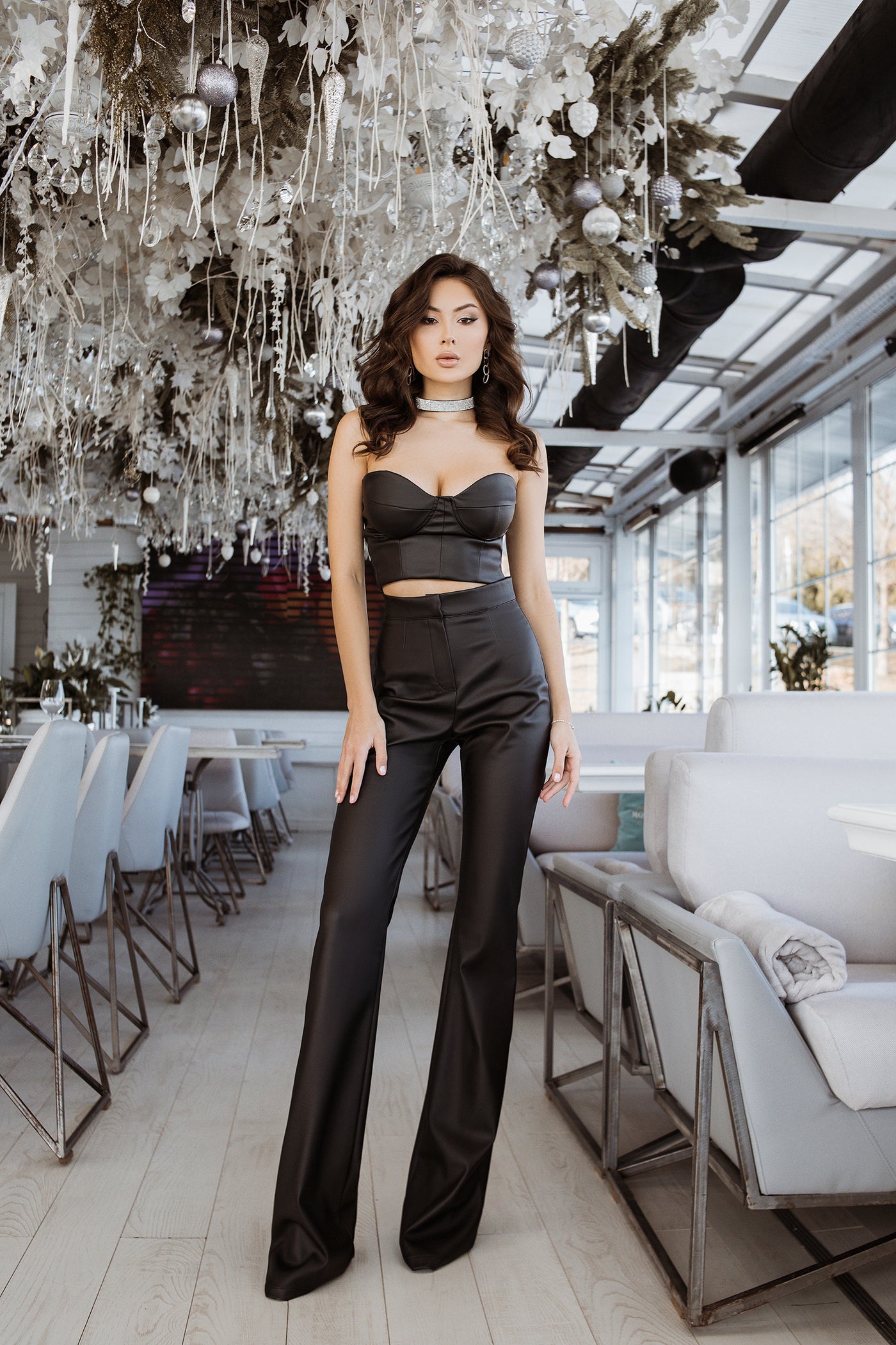 Black Vegan Leather Flared Pants (article C401)