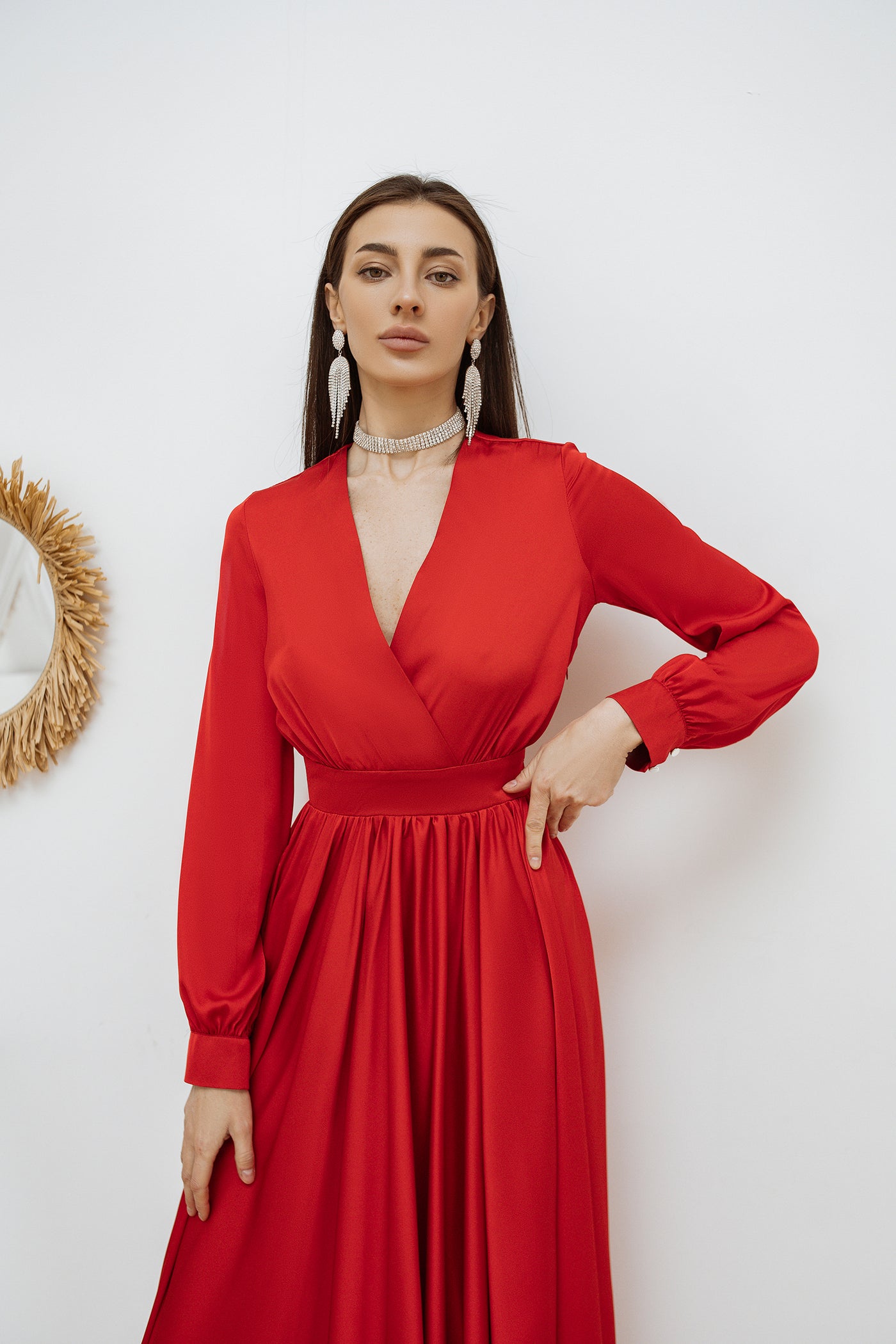 Red MIDI LONG SLEEVE DRESS (ARTICLE C393)