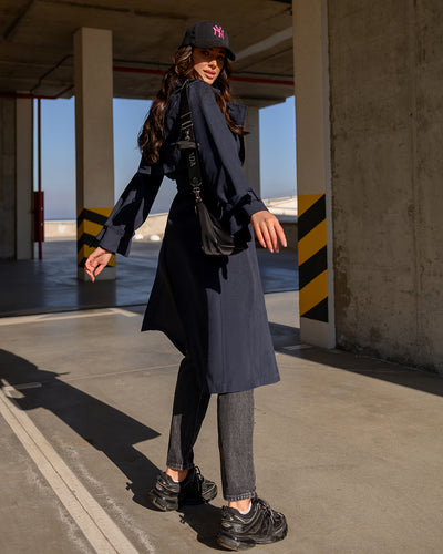 Navy BELTED TRENCH COAT (ARTICLE 202)