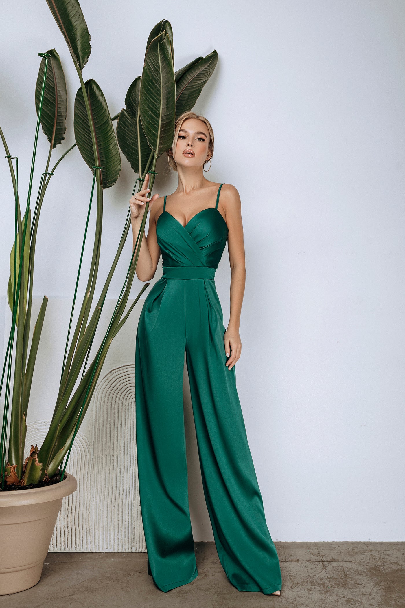 Emerald SATIN WIDE-LEG JUMPSUIT (ARTICLE C314)