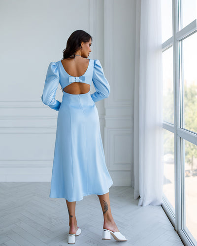 Sky blue SATIN BOW BACK MIDI DRESS (ARTICLE 340)