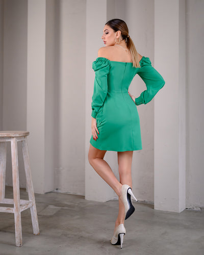 Green Puff-Sleeve Mini Dress (article 272)