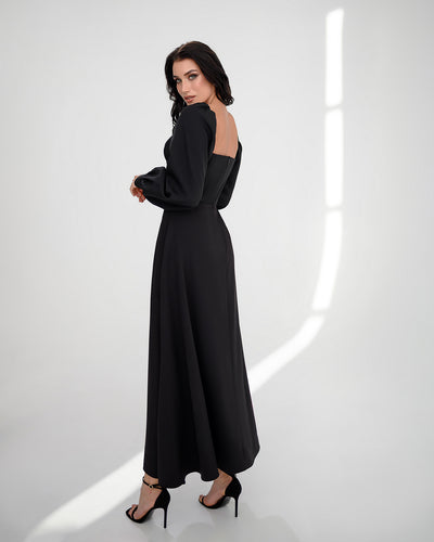 Black PUFF-SLEEVE MIDI DRESS (ARTICLE 401)