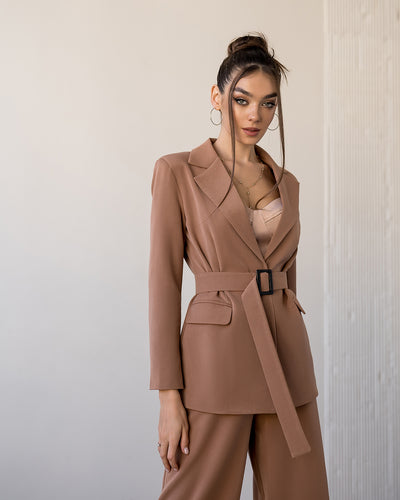 Camel Belted Wide-Leg Suit 2-Piece (article 030)