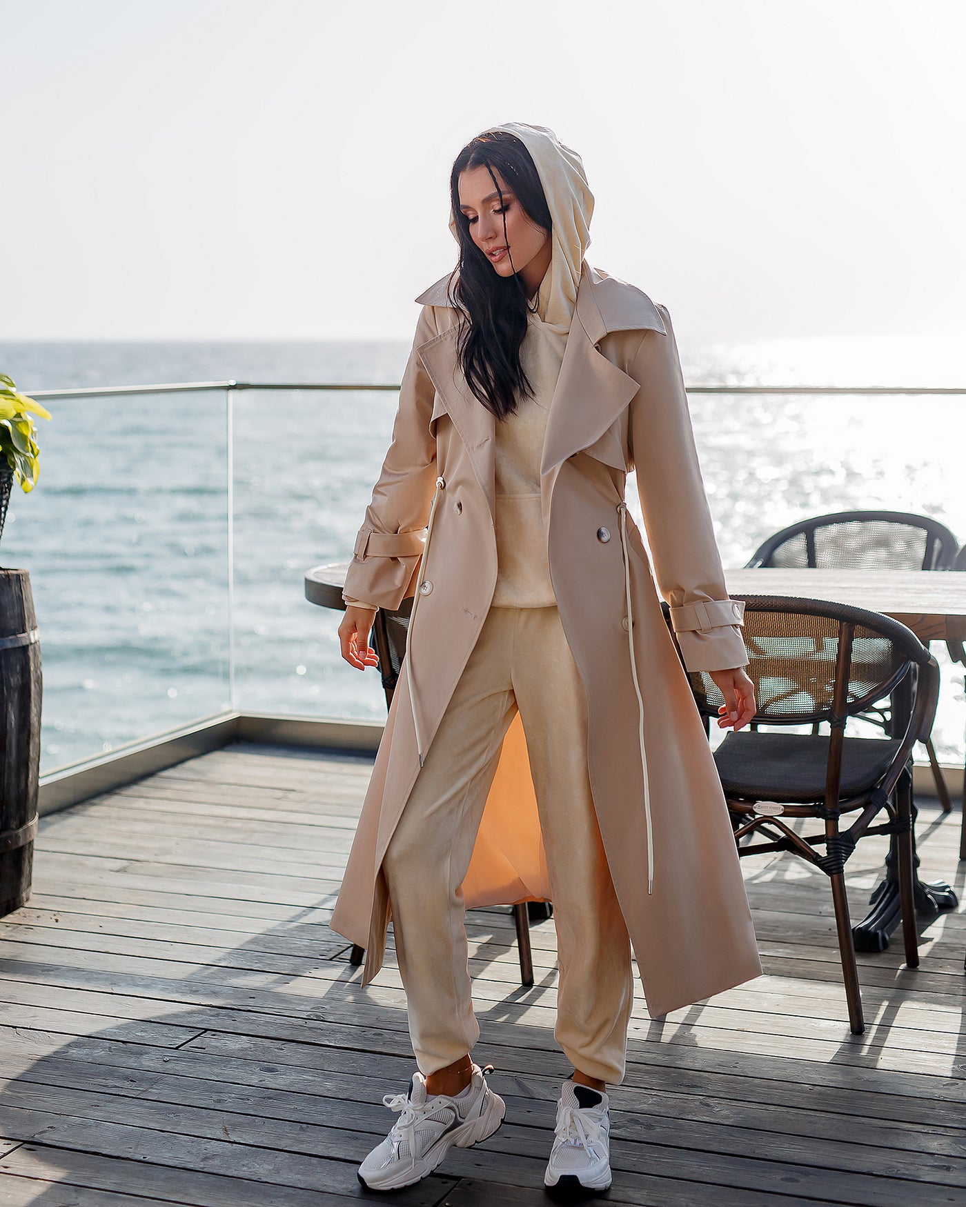 Beige LINED DOUBLE-BREASTED TRENCH COAT (ARTICLE 1000)