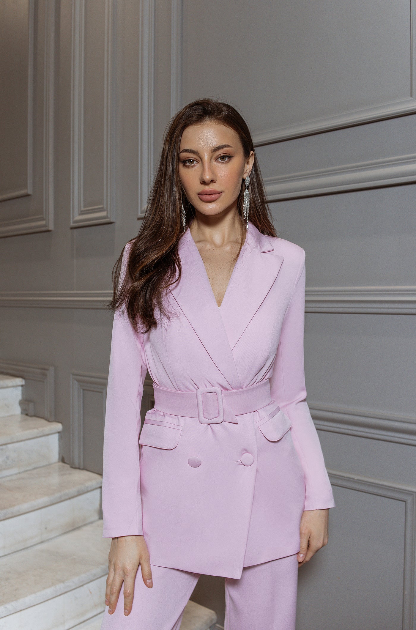 Light pink BELTED DOUBLE BREASTED SUIT 2-PIECE (ARTICLE C273)