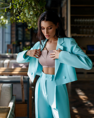 Tiffany-Blue Crop Jacket Suit 2-Piece (article 334)