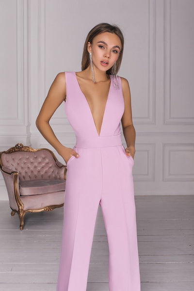 Lavender Deep V-neck Sleeveless Jumpsuit (article C232)