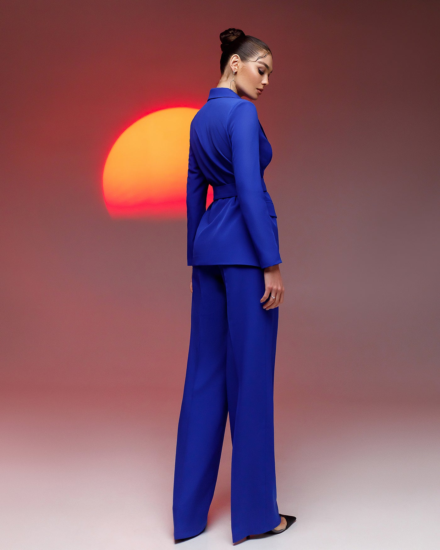 Blue Belted Wide-Leg Suit 2-Piece (article 030)