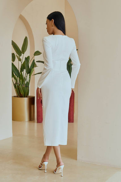 White SATIN LONG SLEEVE MIDI DRESS (ARTICLE 342)