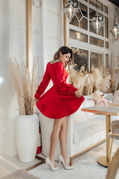 Red SATIN LONG SLEEVE MINI DRESS (ARTICLE 310)