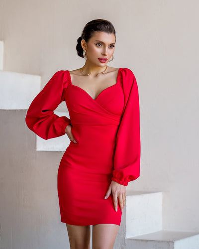 Red PUFF-SLEEVE MINI DRESS (ARTICLE 257)