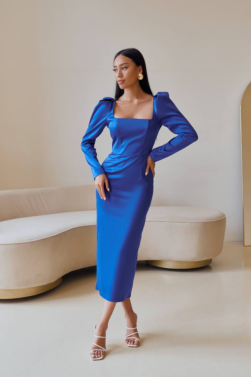 Blue Square Neck Backless Midi Dress (article 324)