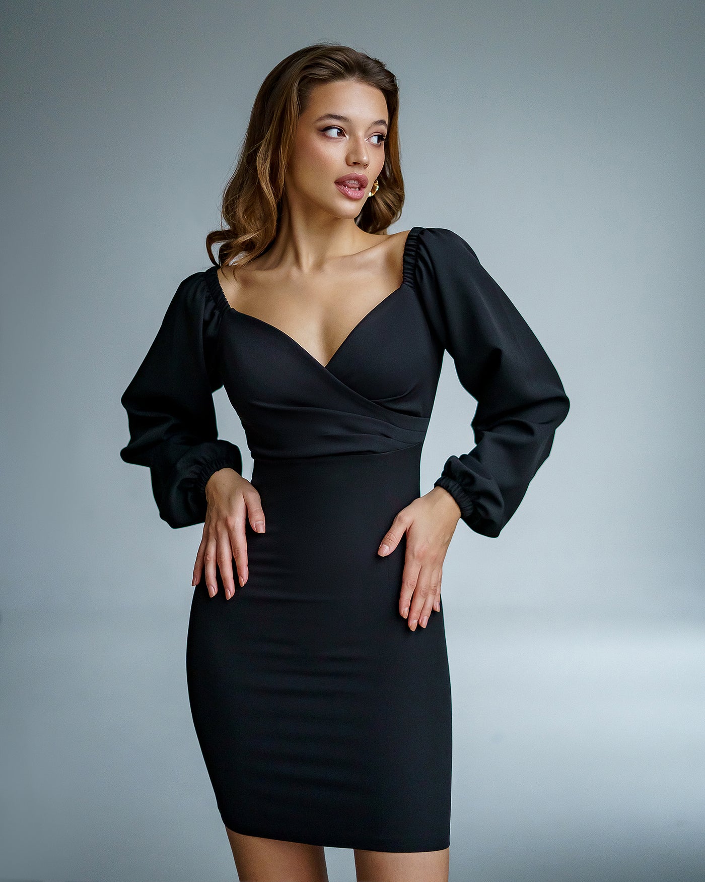 Black PUFF-SLEEVE MINI DRESS (ARTICLE 257)