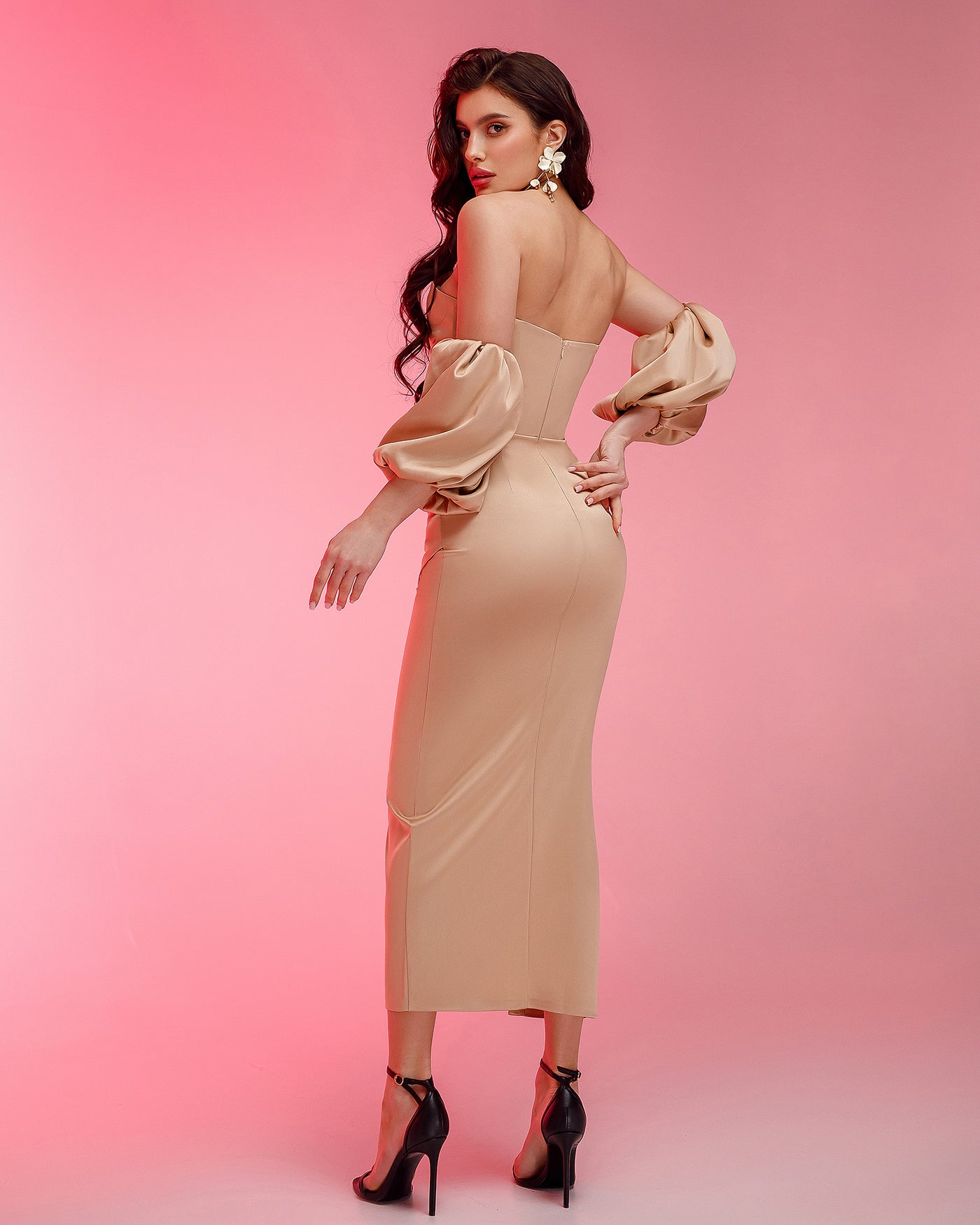 Gold PUFF-SLEEVE MIDI DRESS (ARTICLE 289)