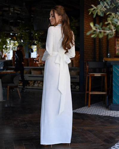 White WRAP LONG SLEEVE MAXI DRESS (ARTICLE 083)