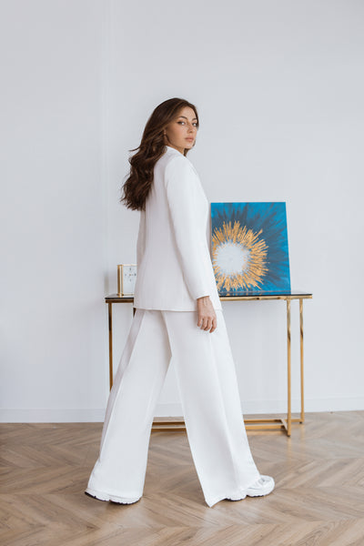 White SINGLE-BREASTED WIDE-LEG SUIT 2-PIECE (ARTICLE C347)