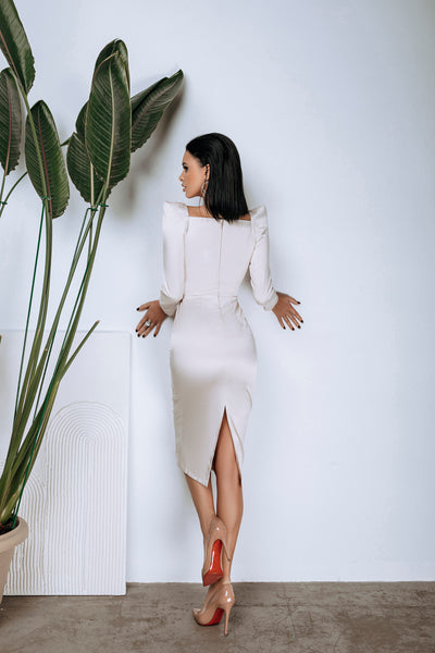 Light beige LONG SLEEVE MIDI DRESS (ARTICLE C268)