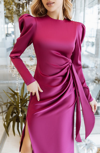 Crimson PUFF SLEEVE WRAP DRESS (ARTICLE C300)