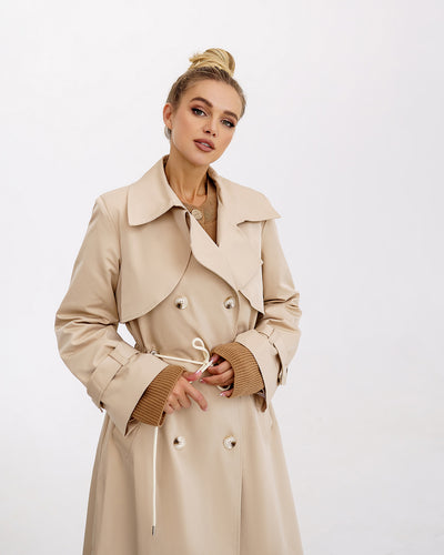 Beige LINED DOUBLE-BREASTED TRENCH COAT (ARTICLE 1000)