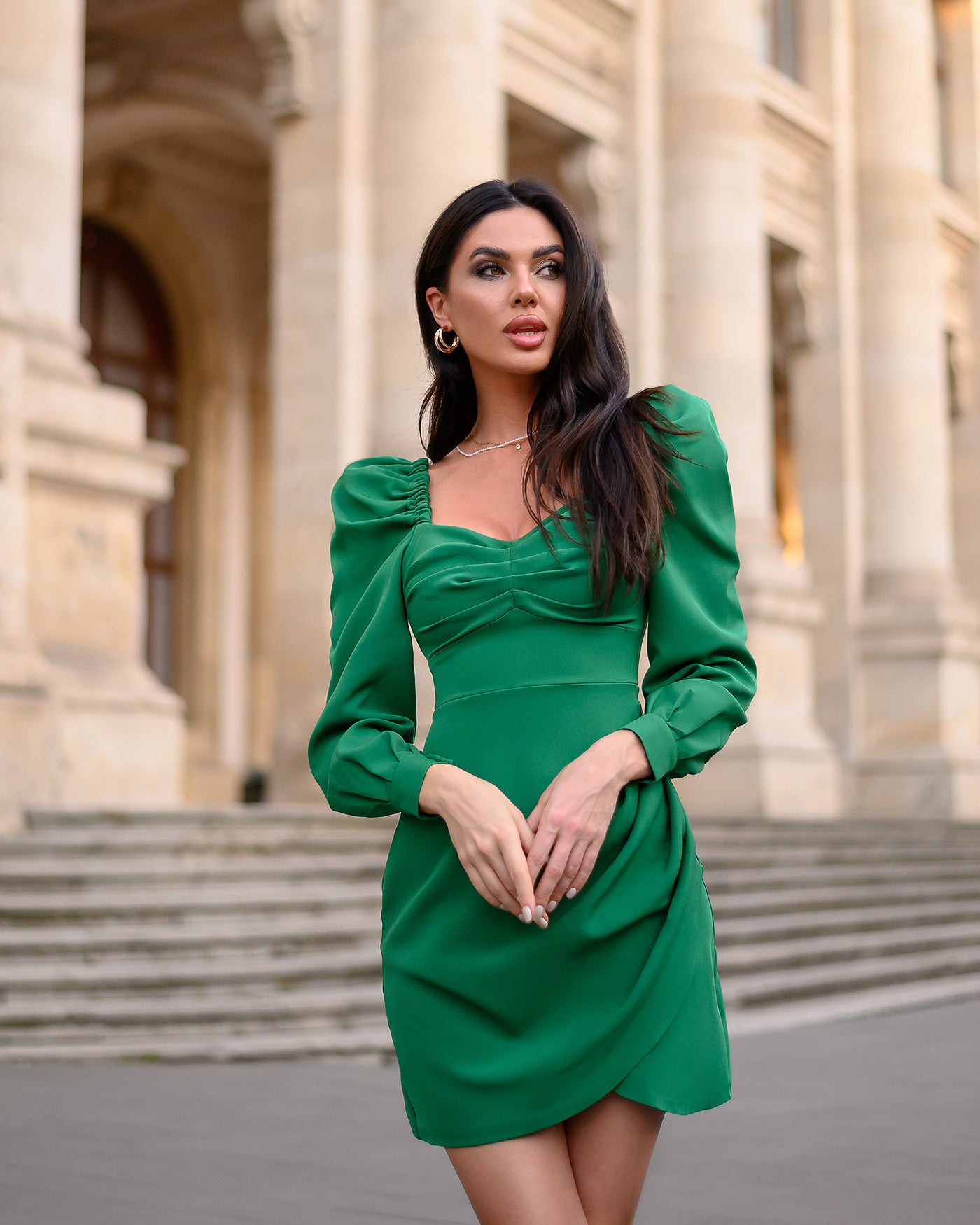 Green Puff-Sleeve Mini Dress (article 272)