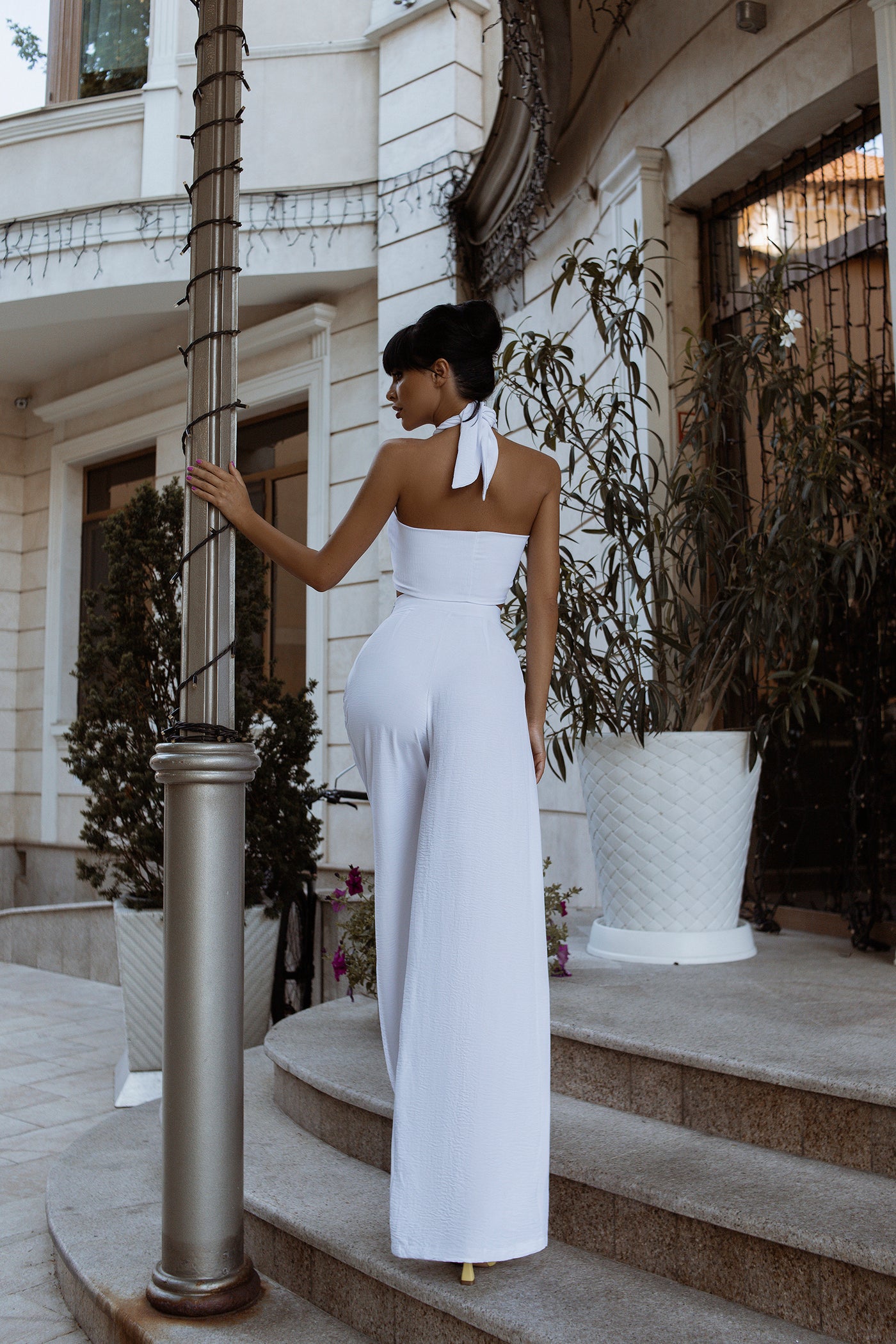 White BOW TOP & WIDE-LEG PANTS 2-PIECE SET (ARTICLE C371)