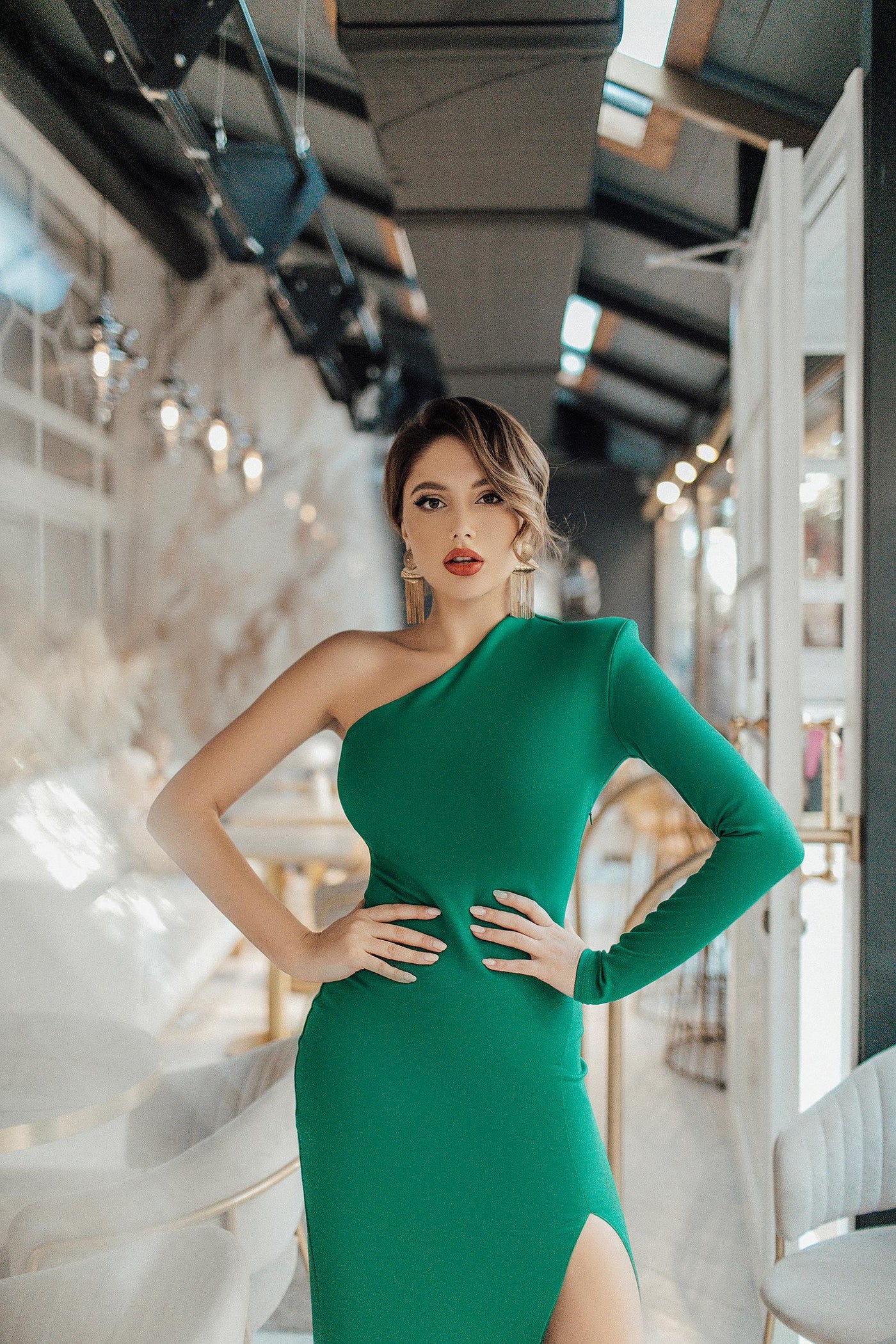 Green ONE-SHOULDER MAXI DRESS (ARTICLE 262)