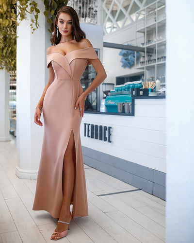 Beige Off-The-Shoulder Maxi Dress (article 321)