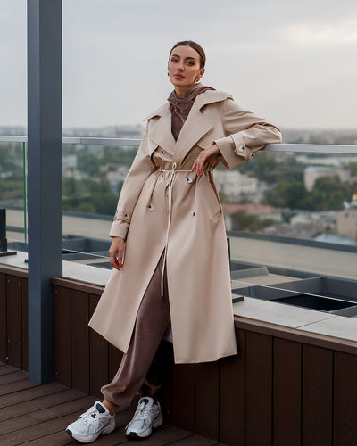 Beige LINED DOUBLE-BREASTED TRENCH COAT (ARTICLE 1000)