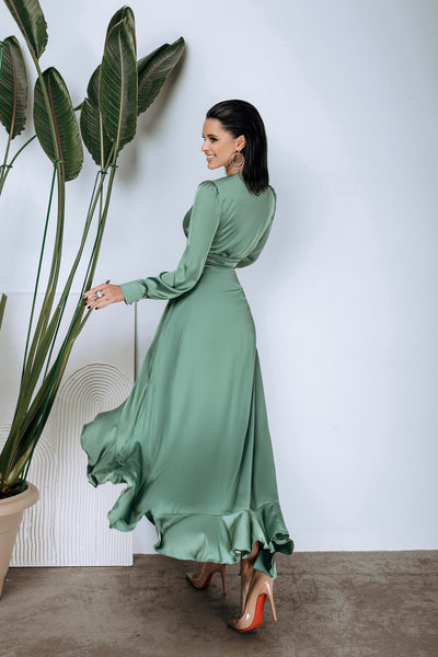 Green Thigh-Slit Maxi Dress (article C257)