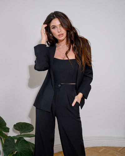 Black Belted Wide-Leg Suit 3-Piece (article 235)