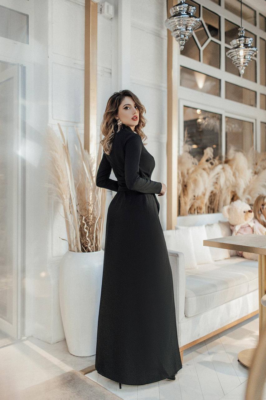 Black WRAP LONG SLEEVE MAXI DRESS (ARTICLE 083)