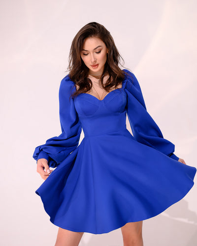 Blue BACKLESS PUFF SLEEVE MINI DRESS (ARTICLE 403)