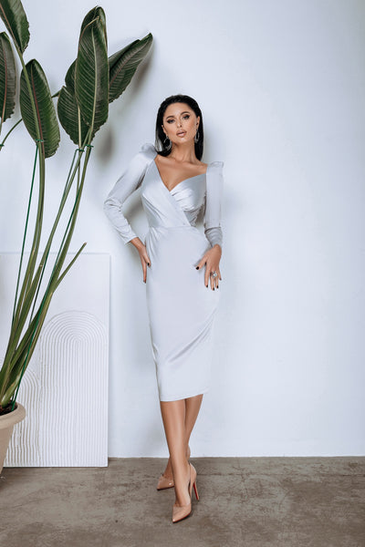 Silver LONG SLEEVE MIDI DRESS (ARTICLE C268)