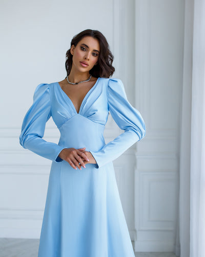 Sky blue SATIN BOW BACK MIDI DRESS (ARTICLE 340)