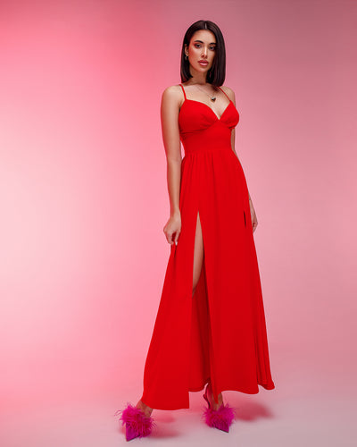 Red V-NECK MAXI DRESS (ARTICLE 370)