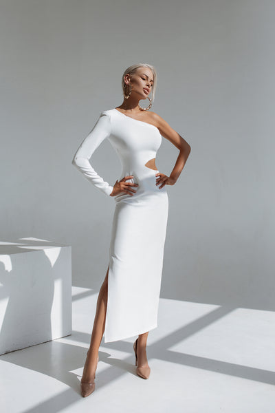 WHITE ONE-SHOULDER MAXI DRESS (ARTICLE C363)