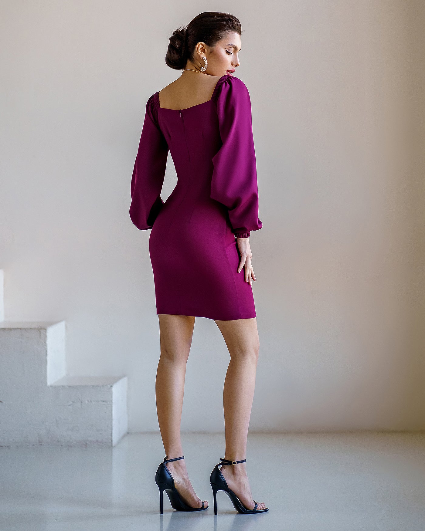 Bordeaux Puff-Sleeve Mini Dress (article 257)