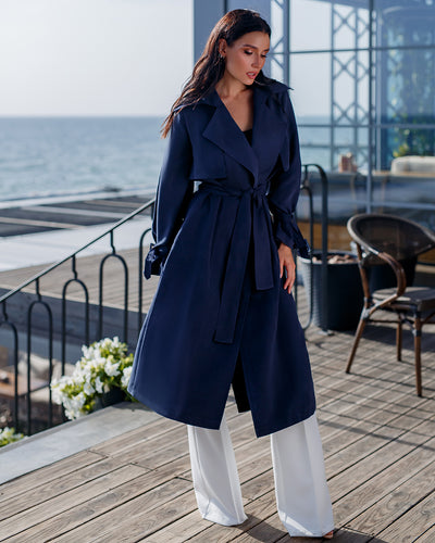 Navy BELTED TRENCH COAT (ARTICLE 202)