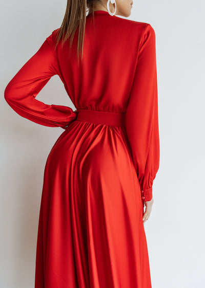 Red MIDI LONG SLEEVE DRESS (ARTICLE C393)