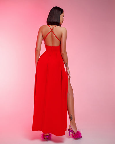 Red V-NECK MAXI DRESS (ARTICLE 370)