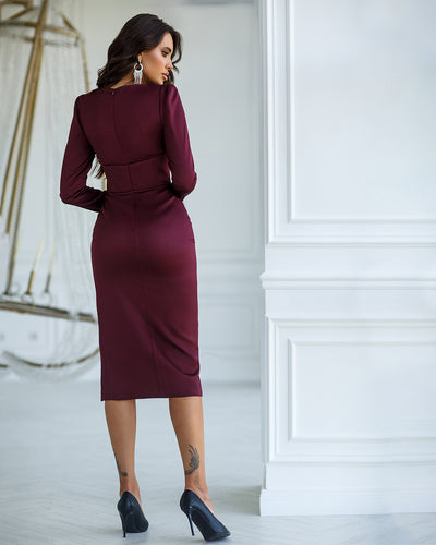 Bordeaux SATIN LONG SLEEVE MIDI DRESS (ARTICLE 342)