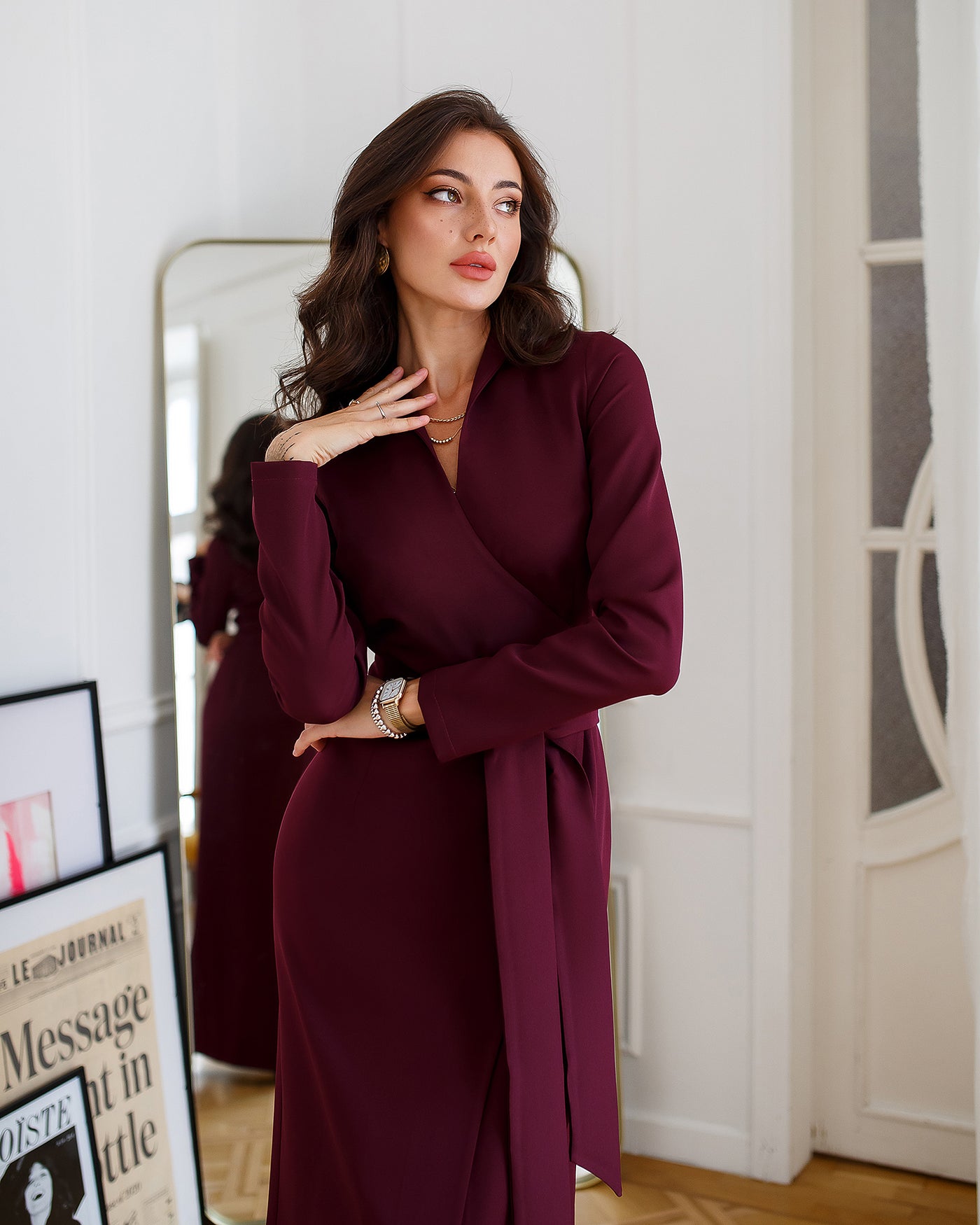 Bordeaux WRAP LONG SLEEVE MAXI DRESS (ARTICLE 083)