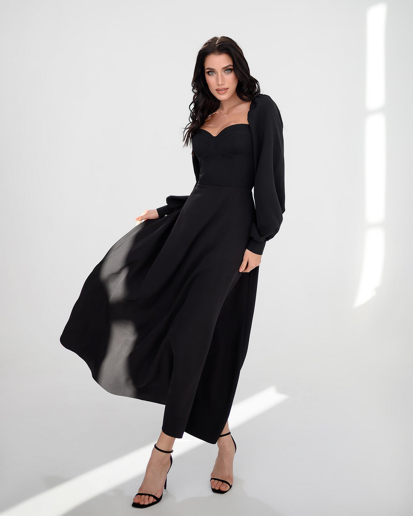 Black PUFF-SLEEVE MIDI DRESS (ARTICLE 401)