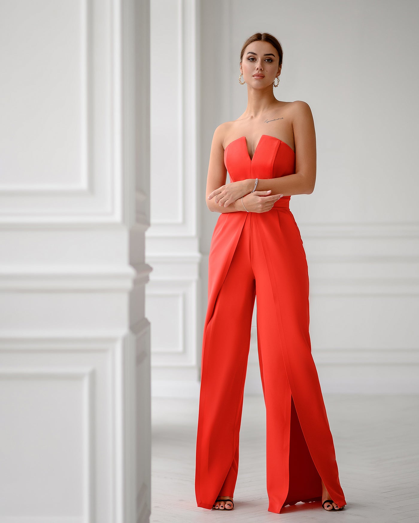 Coral STRAPLESS V-NECK JUMPSUIT (ARTICLE 323)