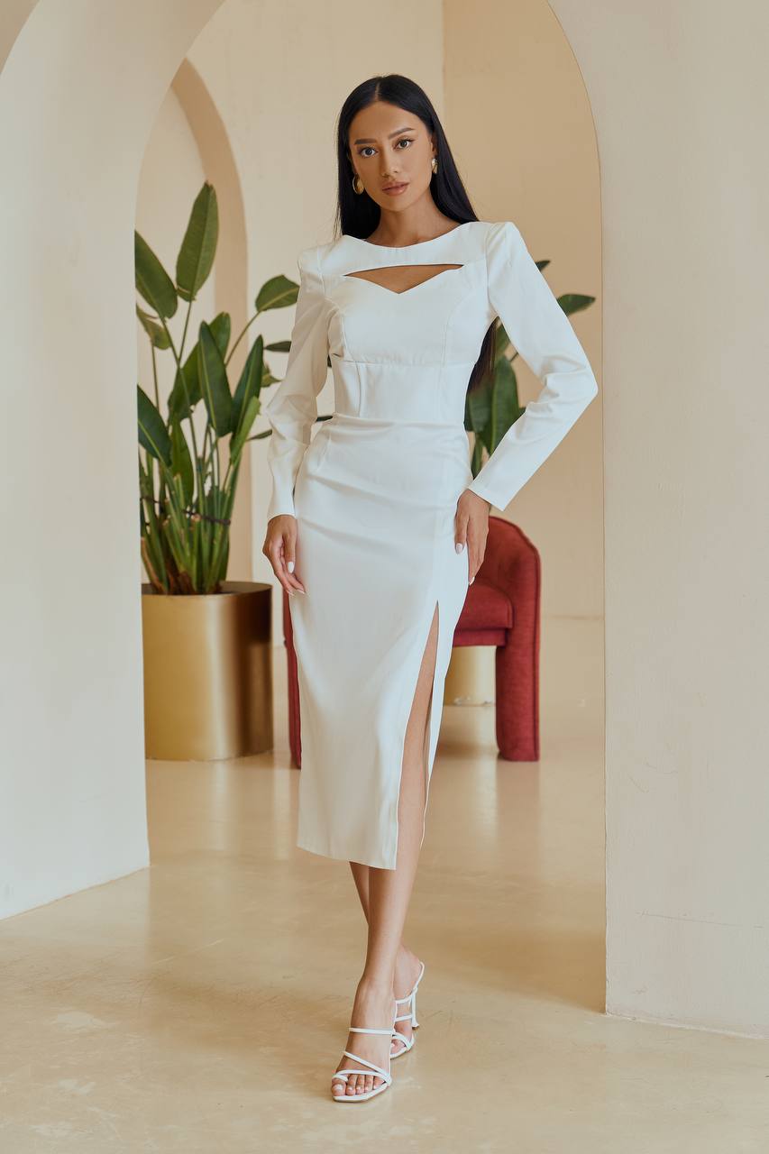 White SATIN LONG SLEEVE MIDI DRESS (ARTICLE 342)