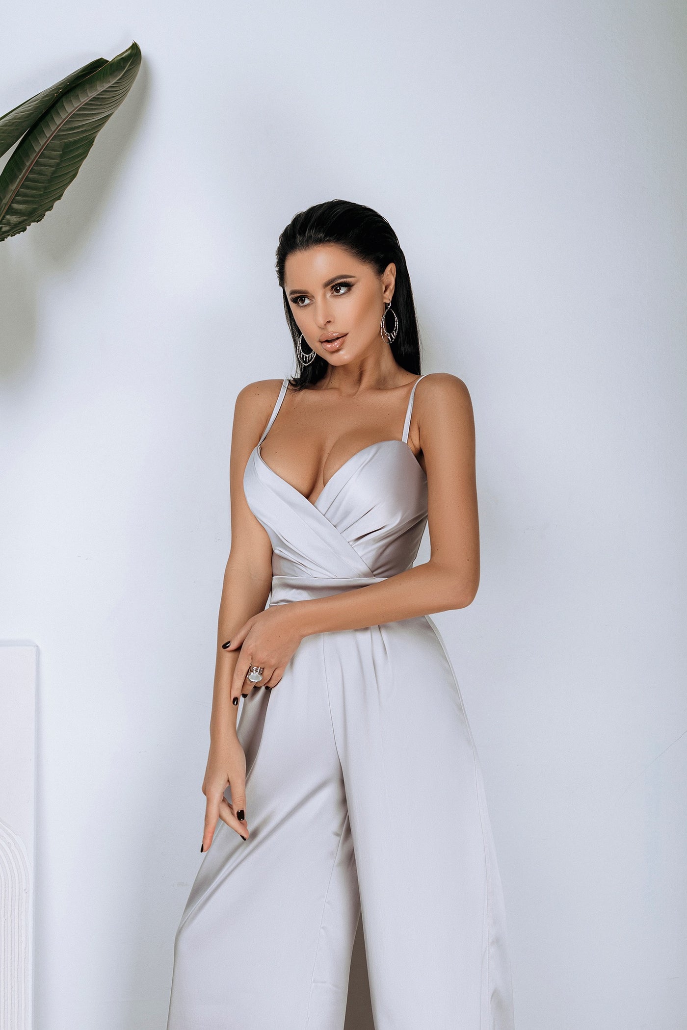 Grey SATIN WIDE-LEG JUMPSUIT (ARTICLE C314)